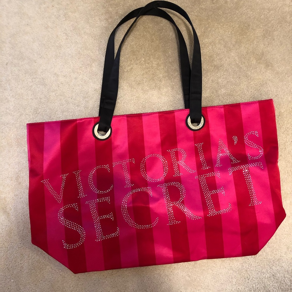 Victoria’s Secret satin pink and red striped tote bag
